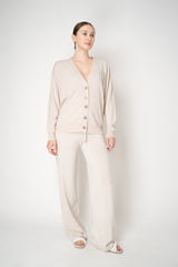 Peserico Wool Cashmere Knit V-neck Cardigan in Oat