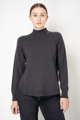 Rocco Ragni Wool Cashmere Knit Turtleneck Pullover with Brilliant Beading Detail in Charcoal