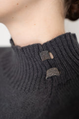 Rocco Ragni Wool Cashmere Knit Turtleneck Pullover with Brilliant Beading Detail in Charcoal