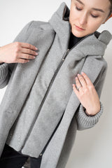 Rocco Ragni Virgin Wool Coat with Detachable Hood and Chest Piece in Light Grey