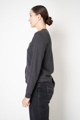 Rocco Ragni Wool Cashmere Ribbed Knit Round Neck Cardigan with Filo Diamante Tab Pocket in Charcoal