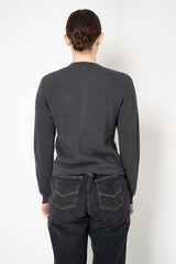 Rocco Ragni Wool Cashmere Ribbed Knit Round Neck Cardigan with Filo Diamante Tab Pocket in Charcoal