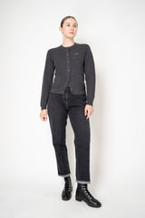 Rocco Ragni Wool Cashmere Ribbed Knit Round Neck Cardigan with Filo Diamante Tab Pocket in Charcoal
