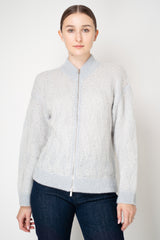 Peserico Mohair Alpaca Knit Sequined Bomber Cardigan in Silver Blue