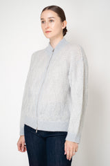 Peserico Mohair Alpaca Knit Sequined Bomber Cardigan in Silver Blue
