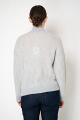 Peserico Mohair Alpaca Knit Sequined Bomber Cardigan in Silver Blue