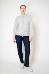 Peserico Mohair Alpaca Knit Sequined Bomber Cardigan in Silver Blue
