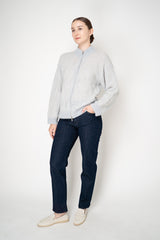 Peserico Mohair Alpaca Knit Sequined Bomber Cardigan in Silver Blue