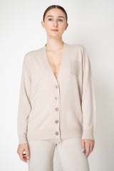 Peserico Wool Cashmere Knit V-neck Cardigan in Oat