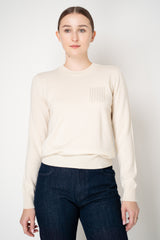 Peserico Wool Cashmere Knit Crew Neck Pullover in Off-White