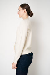 Rocco Ragni Wool Cashmere Ribbed Knit Round Neck Cardigan with Filo Diamante Tab Pocket in Off-White