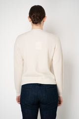 Rocco Ragni Wool Cashmere Ribbed Knit Round Neck Cardigan with Filo Diamante Tab Pocket in Off-White