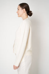 Fabiana Filippi Wool Cashmere Crew Neck Cardigan With Rhinestone Button Trim in Off-White