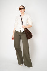 Fabiana Filippi Wool Cashmere Crew Neck Cardigan With Rhinestone Button Trim in Off-White