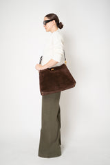 Dolce & Gabbana Large Vittoria Suede Shoulder Bag in Chocolate Brown
