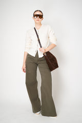 Fabiana Filippi Wool Cashmere Crew Neck Cardigan With Rhinestone Button Trim in Off-White