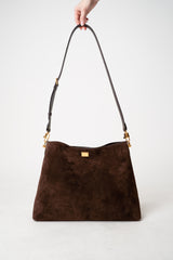 Dolce & Gabbana Large Vittoria Suede Shoulder Bag in Chocolate Brown