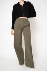 Lorena Antoniazzi Straight Wide Leg Jeans in Olive Green