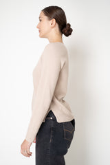 Rocco Ragni Wool Cashmere Ribbed Knit Filo Diamante V-Neck Pullover in Taupe