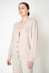 Peserico Wool Cashmere Knit V-neck Cardigan in Oat