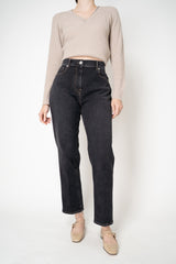 Peserico Mom Jeans in Black Wash with Camel Top Stitching