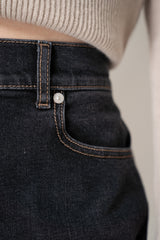 Peserico Mom Jeans in Black Wash with Camel Top Stitching