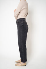Peserico Mom Jeans in Black Wash with Camel Top Stitching