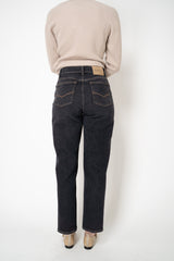 Peserico Mom Jeans in Black Wash with Camel Top Stitching