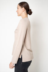 Rocco Ragni Wool Cashmere Knit Round Neck Cardigan with Filo Diamante Chest Pocket in Taupe