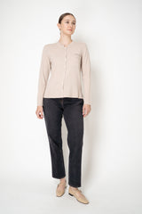 Rocco Ragni Wool Cashmere Knit Round Neck Cardigan with Filo Diamante Chest Pocket in Taupe