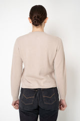 Rocco Ragni Wool Cashmere Ribbed Knit Round Neck Cardigan with Filo Diamante Tab Pocket in Taupe
