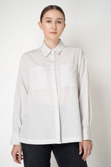 Peserico Button-Up Striped Blouse with Patch Pockets in White