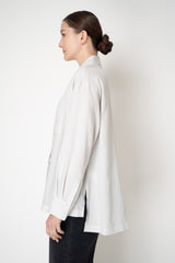 Peserico Button-Up Striped Blouse with Patch Pockets in White