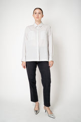 Peserico Button-Up Striped Blouse with Patch Pockets in White