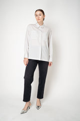 Peserico Button-Up Striped Blouse with Patch Pockets in White