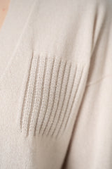 Peserico Wool Cashmere Knit V-neck Cardigan in Oat