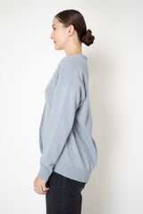 Peserico Wool Cashmere Relaxed Fit Knit V-Neck Cardigan with Faux Pocket in Dusty Blue