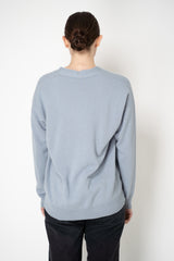 Peserico Wool Cashmere Relaxed Fit Knit V-Neck Cardigan with Faux Pocket in Dusty Blue