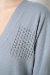 Peserico Wool Cashmere Relaxed Fit Knit V-Neck Cardigan with Faux Pocket in Dusty Blue