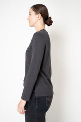 Rocco Ragni Wool Cashmere Knit Round Neck Cardigan with Filo Diamante Chest Pocket in Charcoal