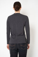 Rocco Ragni Wool Cashmere Knit Round Neck Cardigan with Filo Diamante Chest Pocket in Charcoal