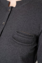Rocco Ragni Wool Cashmere Knit Round Neck Cardigan with Filo Diamante Chest Pocket in Charcoal