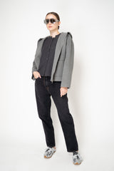 Rocco Ragni Wool Cashmere Knit Round Neck Cardigan with Filo Diamante Chest Pocket in Charcoal