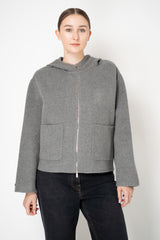 Peserico Wool Cashmere Hooded Flannel Jacket with Knit Back in Grey