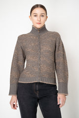 Fabiana Filippi Chine' Stitch Sequin High Neck Bomber Cardigan in Taupe