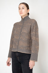 Fabiana Filippi Chine' Stitch Sequin High Neck Bomber Cardigan in Taupe