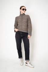 Fabiana Filippi Chine' Stitch Sequin High Neck Bomber Cardigan in Taupe