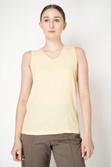 Fabiana Filippi Crepe De Chine Sleeveless Top With Tulle Trim in Butter Yellow