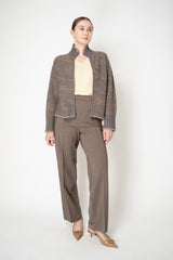 Fabiana Filippi Chine' Stitch Sequin High Neck Bomber Cardigan in Taupe