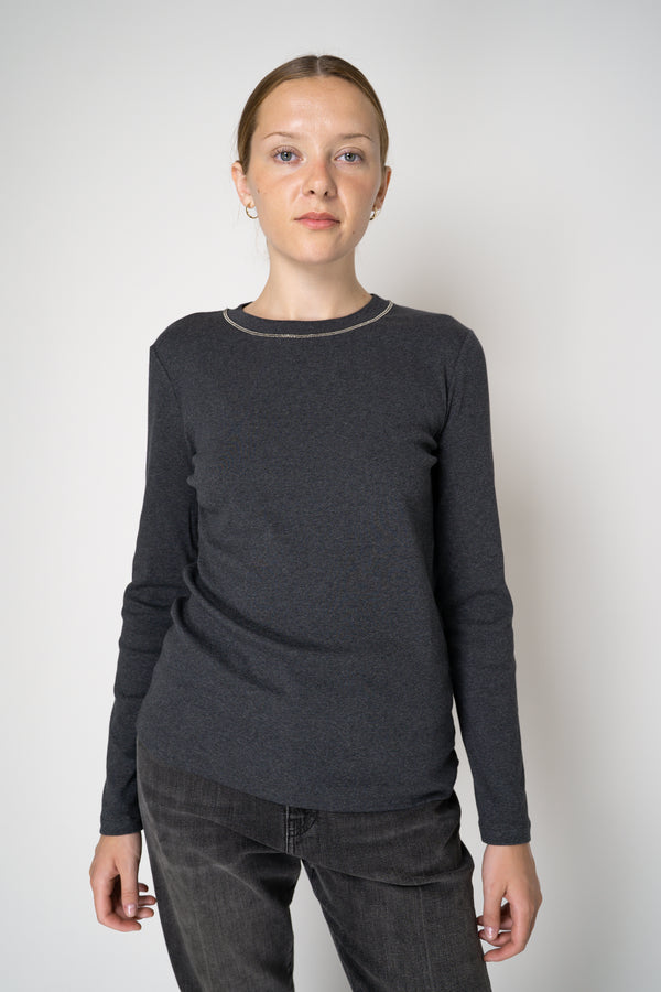 Peserico Jersey Long Sleeve Top in with Brilliant Beading in Grey
